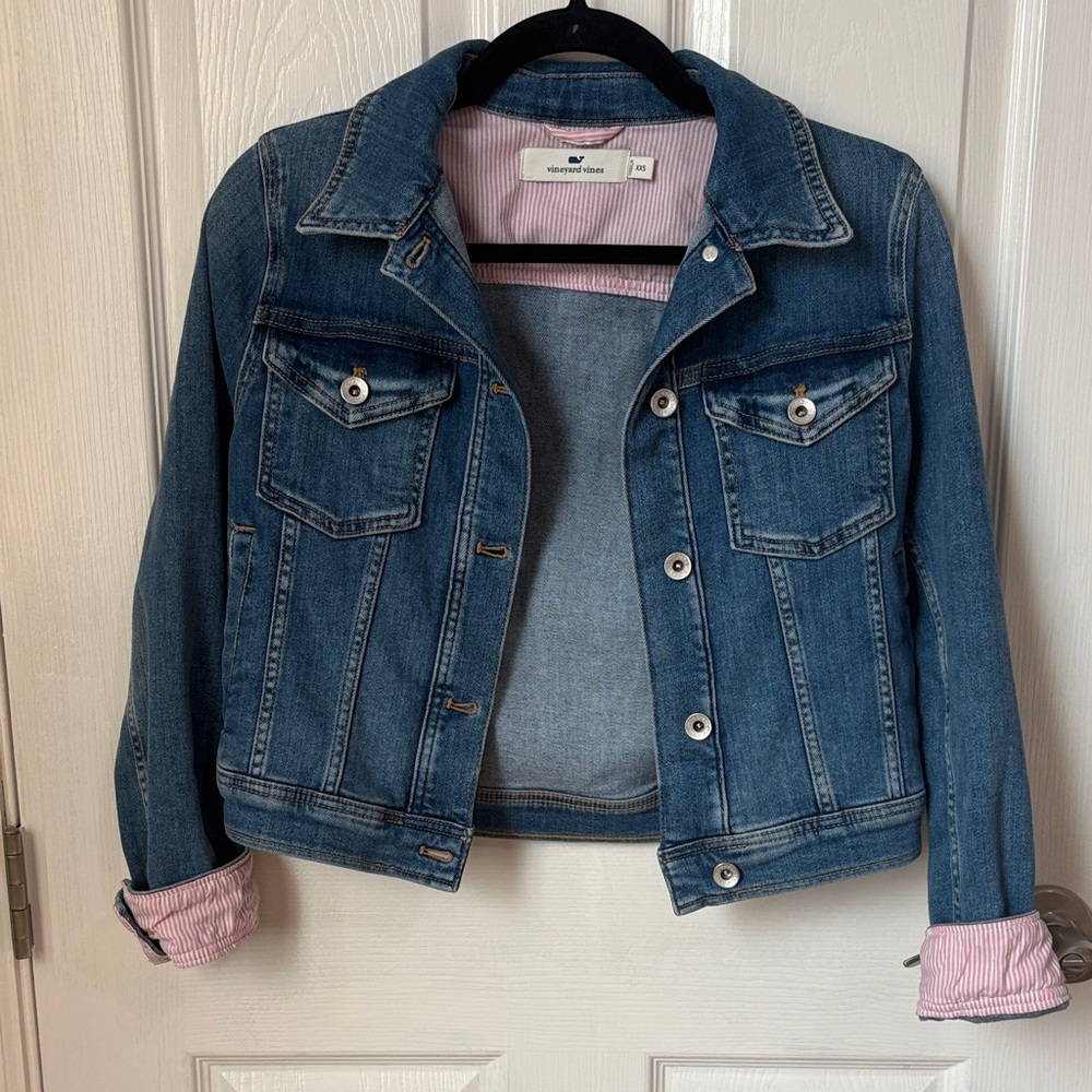 Vineyard Vines Blue Denim Jacket with Pink Lining